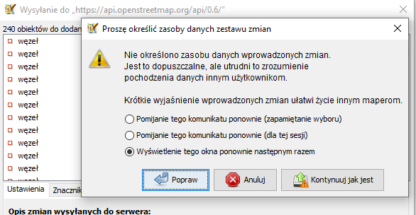 Zrzut ekranu pokazujący drugie okienko w procesie wysyłania danych